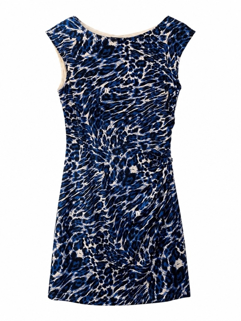 Trisisto Femme Blue Abstract Animal Print Ruched Sheath Dress Size L